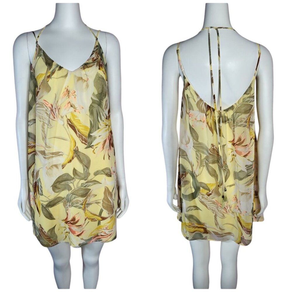 White House Black Market Yellow Floral Summer Mini Tassel Dress